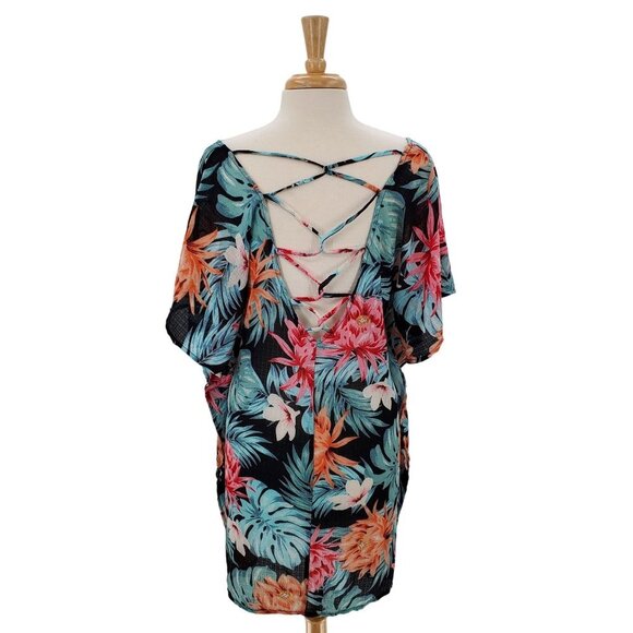 Kona Sol Swimsuit Coverup‎ Womens Size L Tropical Floral Kimono Sleeveless Swim - Picture 3 of 15